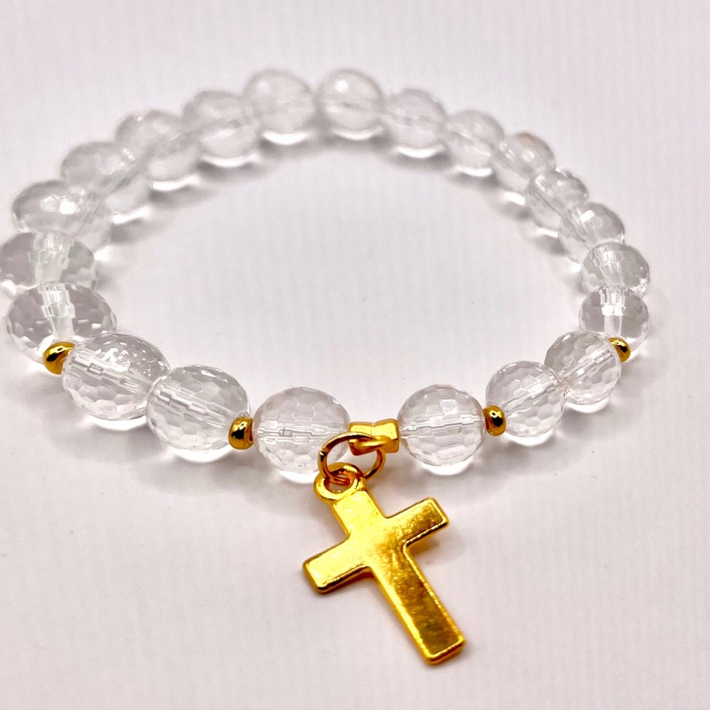 Rock crystal quartz gold Cross bracelet